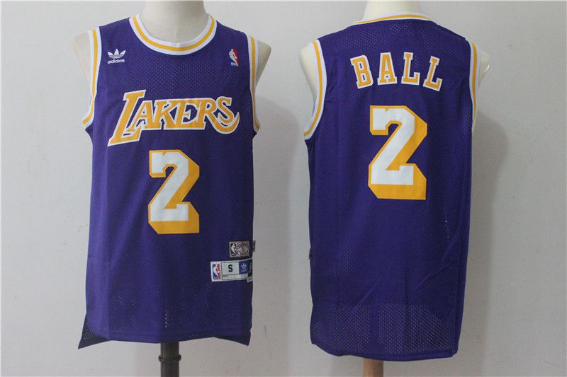 Men Los Angeles Lakers #2 Lonzo Ball Purple throwback NBA Jerseys